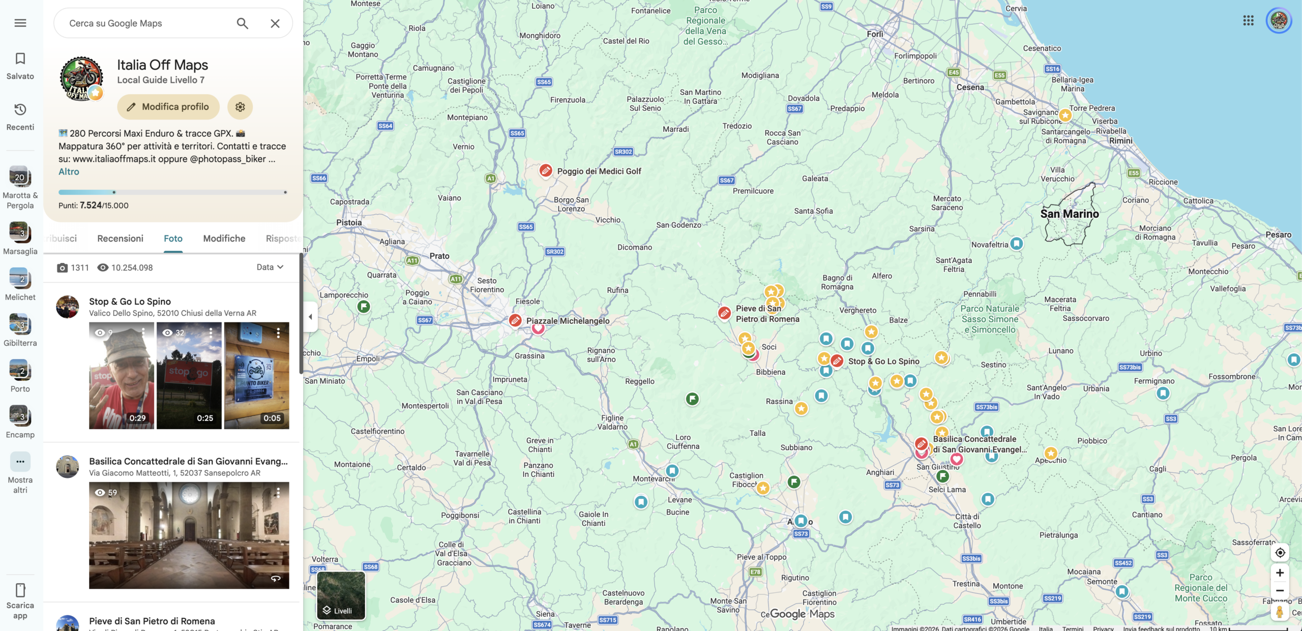 Schermata reale Google Maps con oltre 10 milioni di visualizzazioni territoriali